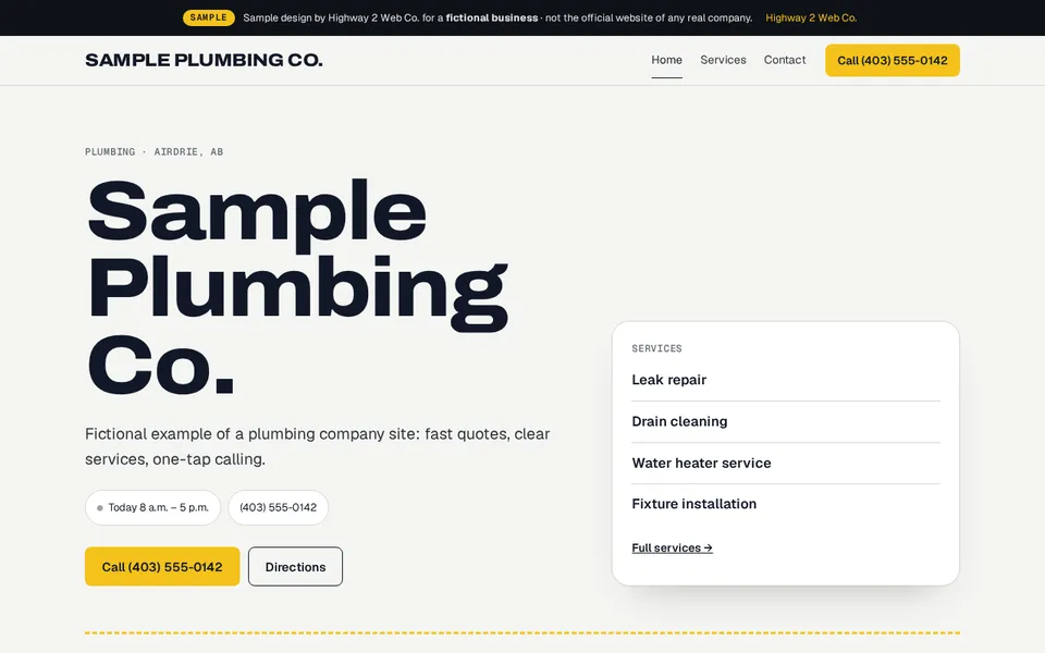 Screenshot of the Sample Plumbing Co. sample design